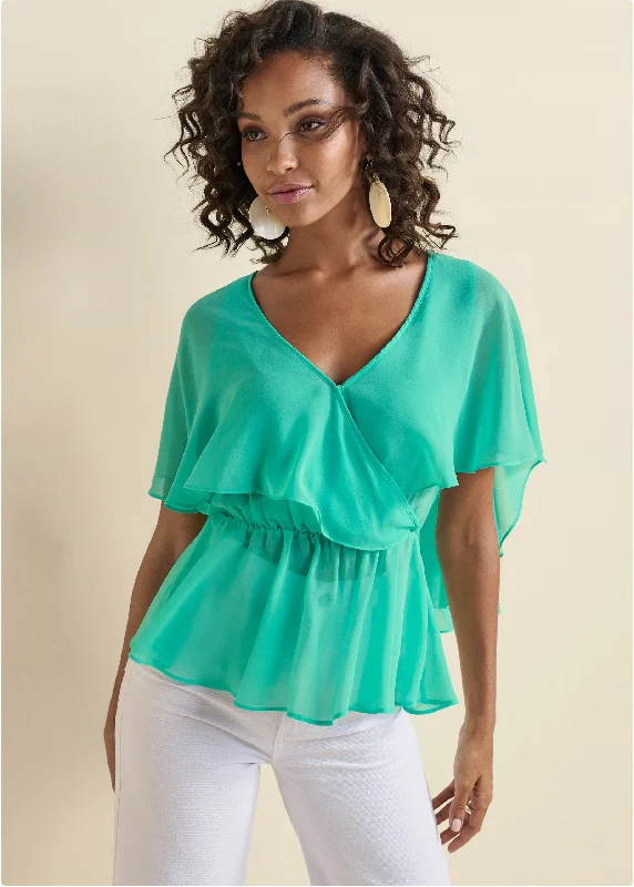 Surplice Chiffon Top - Turquoise