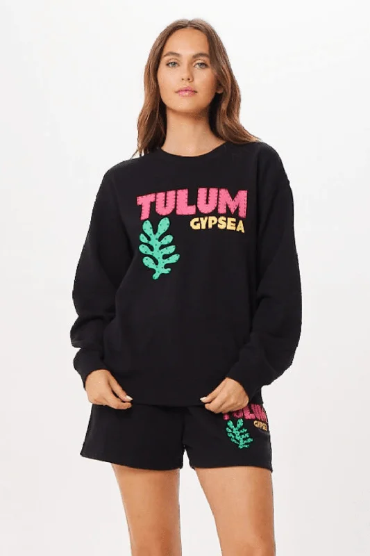 Black Tulum Jet Setter Surf Wash Crewneck