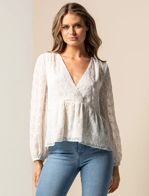 Pia Embroidered Wrap Blouse