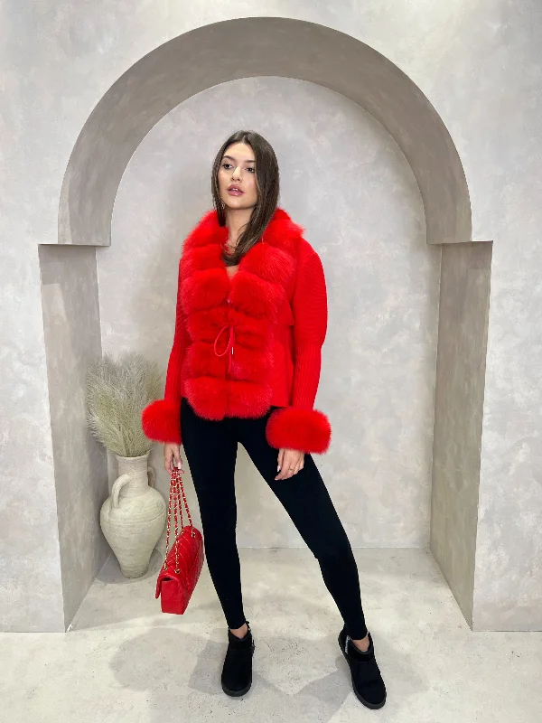 Red Luxury Fur Cardigan