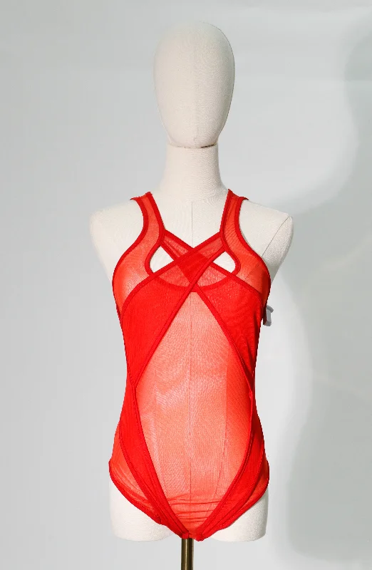 red mesh bodysuit