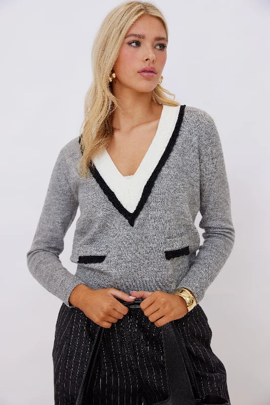 SALE - Ayden Contrast Deep V Sweater