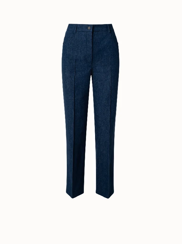 Stretch Denim Cropped Straight Leg Pants