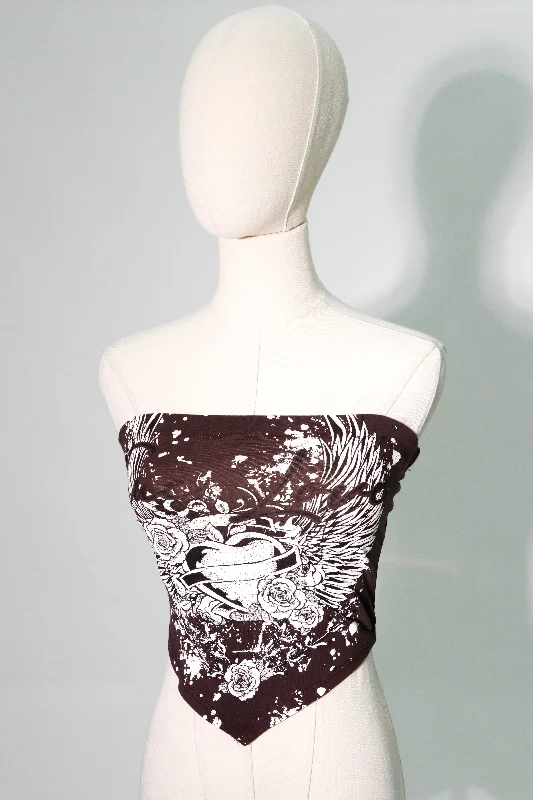 brown strapless graphic (stretchy) top