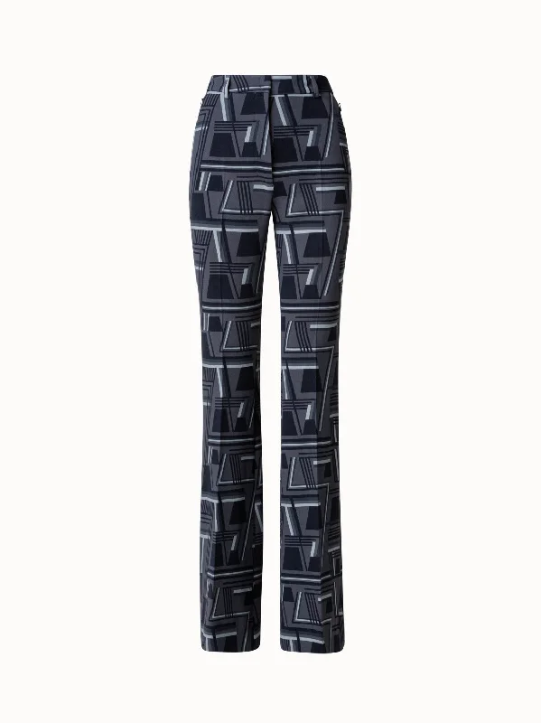 Wool Double-Face Bootcut Pants with Zig Zag Trapezoid Print