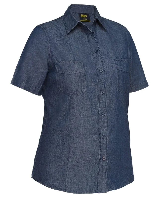 Womens Short Sleeve Denim Work Shirt - Blue