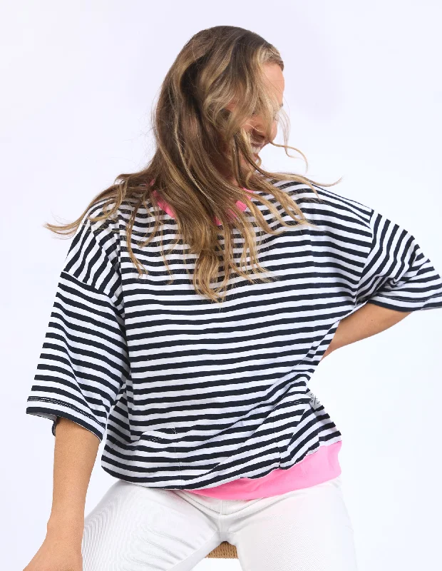 Mazie Stripe Ringer Sweat Navy/White/Pink Trim