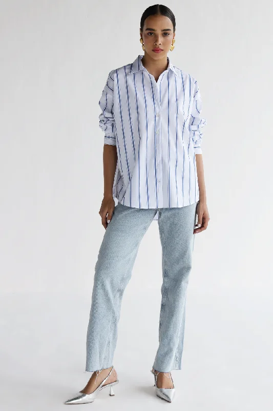 Martina Oversized Shirt : Lake Blue Stripes