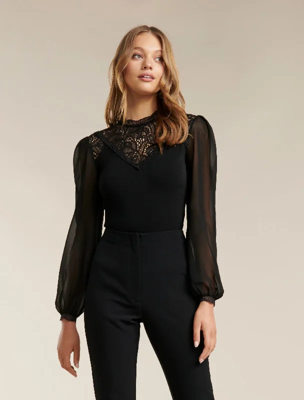 Cara Lace Splice Crepe Top