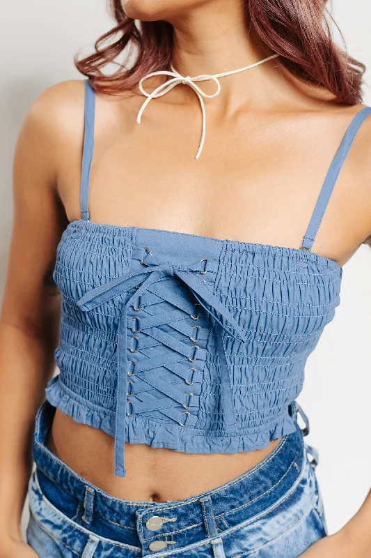 Denim Strap Criss Cross Blouse