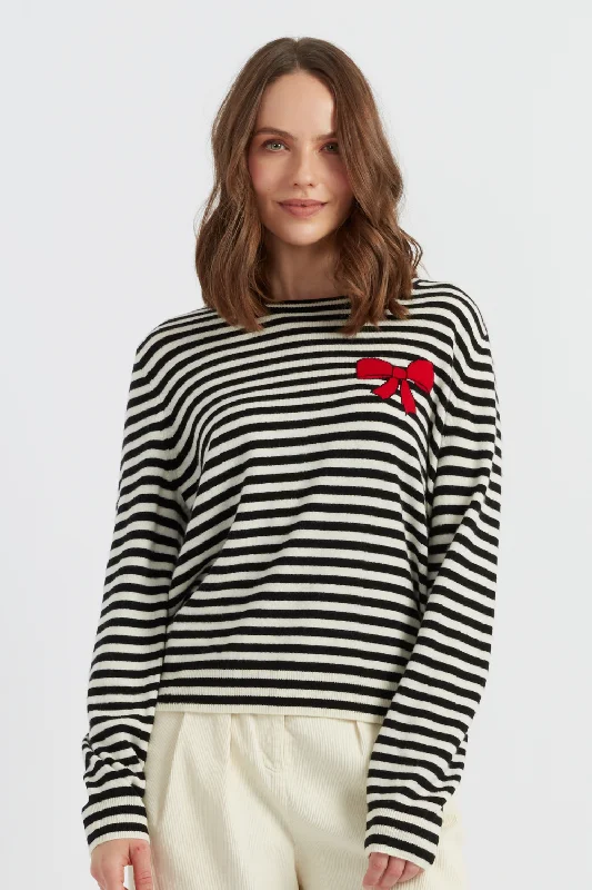 Weekend Specials to Love Black Wool-Cashmere Bow Breton Sweater