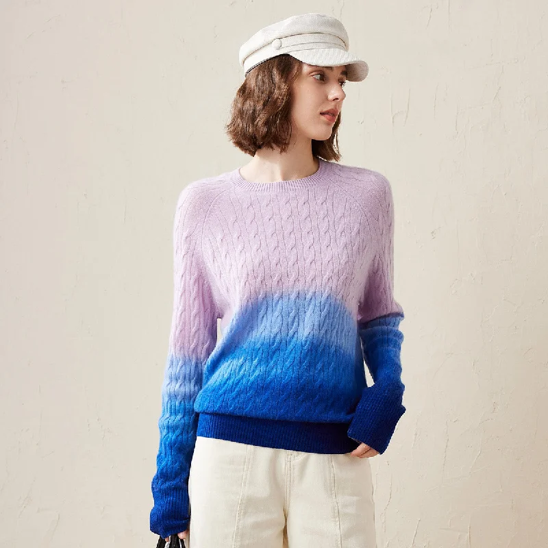 New Deal 100% Cashmere Gradient Color Cable Knit Sweater