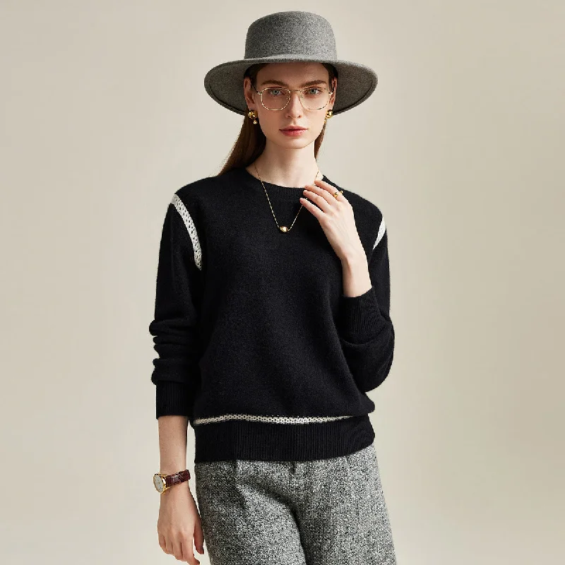 Best Choice 100% Cashmere Knit Sweater with Lace Accent