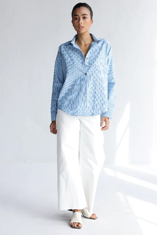 Chloe Linen Shirt: Striped Sky