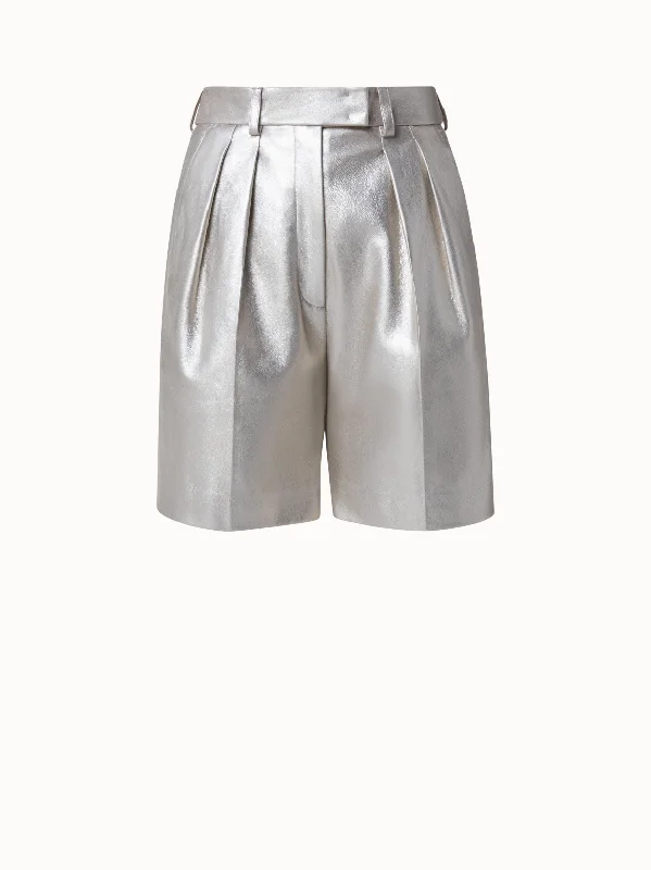 Pearlized Lambskin Leather Bermuda Shorts