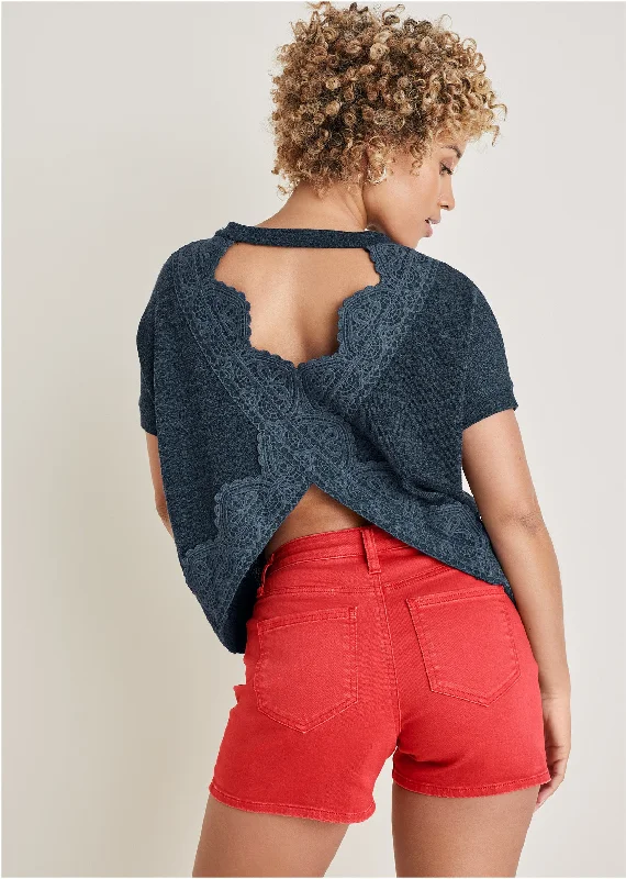 Hacci Cross Back Top - Blue Indigo Wash