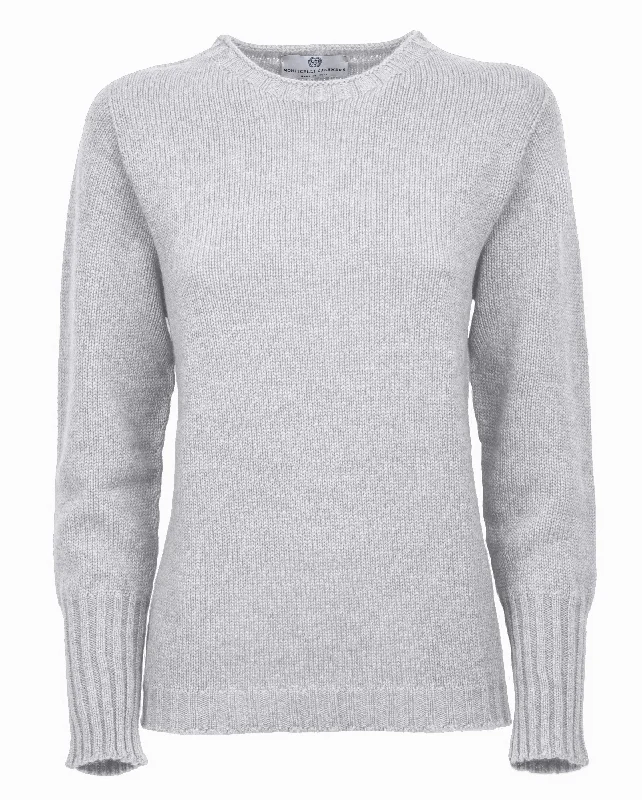 NEW FALL 24 - Women's Pure Cashmere Crew Neck Sweater Light Gray by Monticelli Cashmere